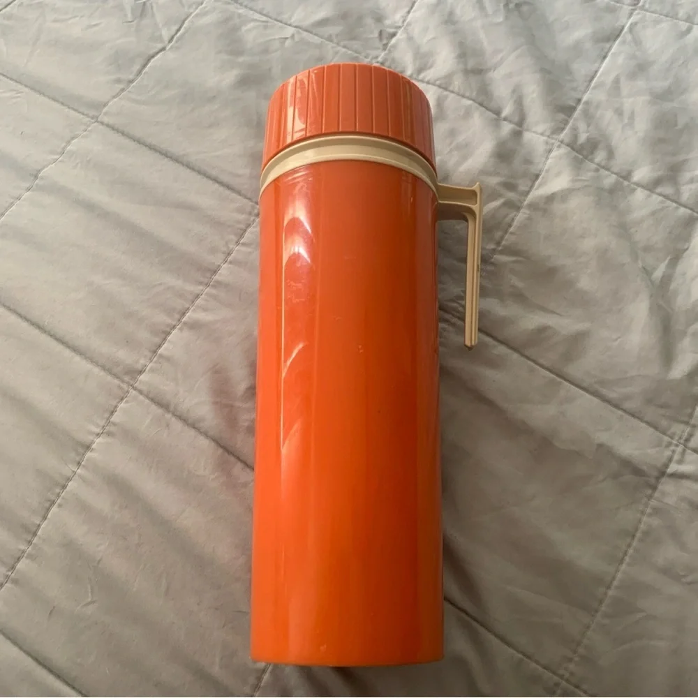Vintage 1970s Thermos Orange Food Storage Container with Handle